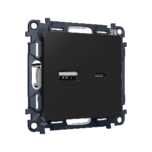 Комплект механизма розетки ALFA Черный матовый 2USB A+C 20W (быстрая зарядка) QUANT (AP8110, VM177) MA811010