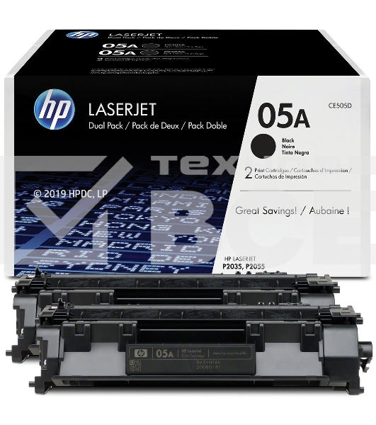 Картридж лазерный комплект HP CE505D черный для LJ P2055/P2035/P2050 (2 упак. х 2300 стр.)