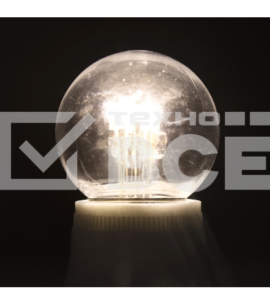 Лампа шар e27 6 LED  Ø45мм - белая, прозрачная колба, эффект лампы накаливания