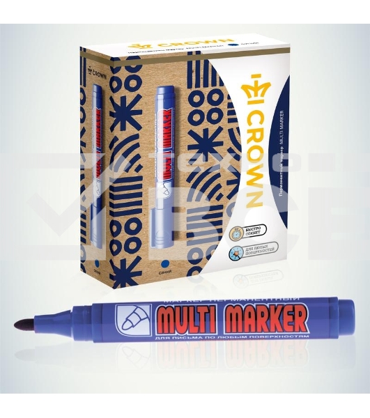 Маркер перманентный 'Multi Marker' пулевидный 3мм син. Crown Б0048240