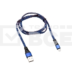 Кабель Rexant USB-microUSB 1 м, плоский провод, синяя джинсовая оплетка, фото 1