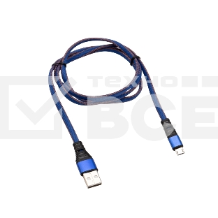 Кабель Rexant USB-microUSB 1 м, плоский провод, синяя джинсовая оплетка