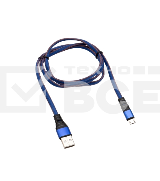 Кабель Rexant USB-microUSB 1 м, плоский провод, синяя джинсовая оплетка