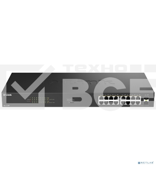Коммутатор D-Link DGS-1018P DGS-1018P/B1A 16x1 Гбит/с 2SFP 16PoE 240W неуправляемый
