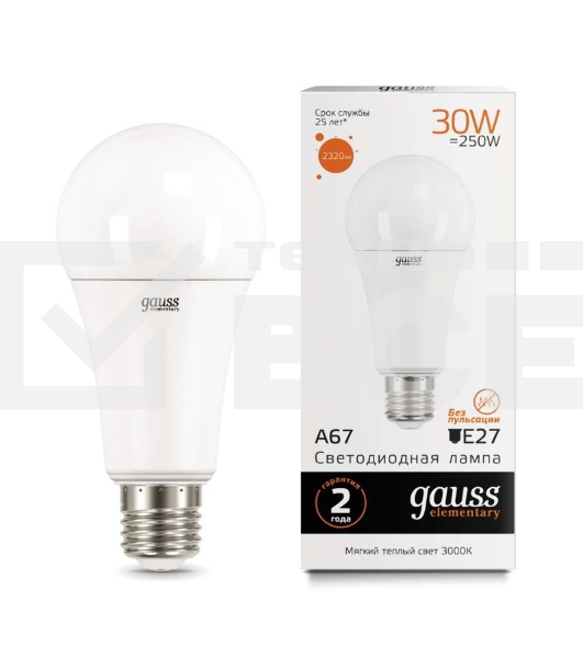 Лампа светодиодная Led Elementary A67 30Вт E27 3000К Gauss 73219