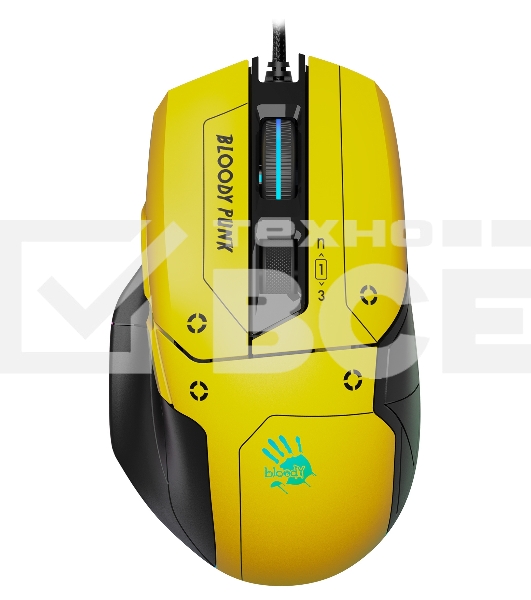 Мышь проводная A4Tech Bloody W70 Max желтый/черный, 10000 dpi, USB, кнопки - 9