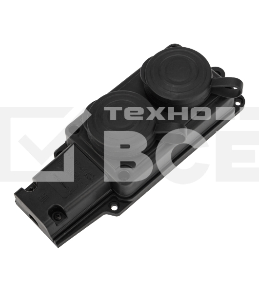 Розетка (колодка) штепсельная двухместная влагозащищенная 2P+PE 230V, 16 А, IP44 каучук PROconnect