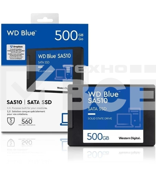 Накопитель SSD WD Blue SA510 WDS500G3B0A, 500GB, SATA III, 2.5