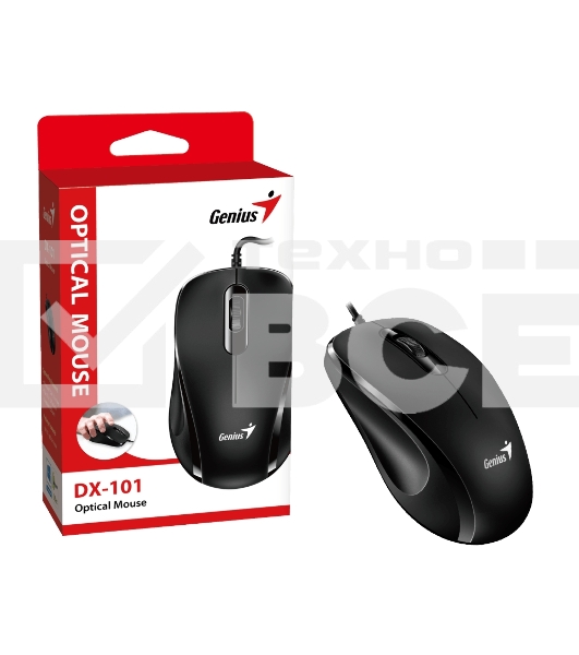 Мышь проводная Genius DX-101 черный, 1200 dpi, USB, кнопки - 3