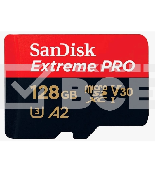 Карта памяти SanDisk Extreme Pro с адаптером microSD UHS I Card 128GB for 4K Video on Smartphones, Action Cams & Drones 200MB/s Read, 90MB/s Write, Lifetime Warranty