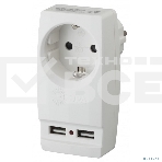Адаптер ЭРА Б0026332 'Polynom' SP-1e-USB-W 1гн 220V + 2xUSB 2100mA, c заземл, (белый), фото 1