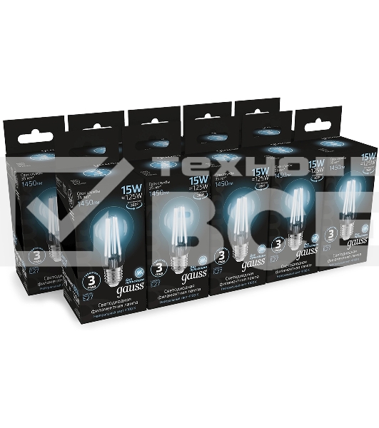 Лампа светодиодная Gauss Filament 102902215 15Вт цок.:E27 груша 220B св.свеч.бел.нейт. (упак.:10шт)