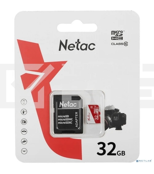 Флеш карта Netac P500 ECO 32Gb MicroSDHC C10 up to 80Mb/s, retail pack with SD Adapter