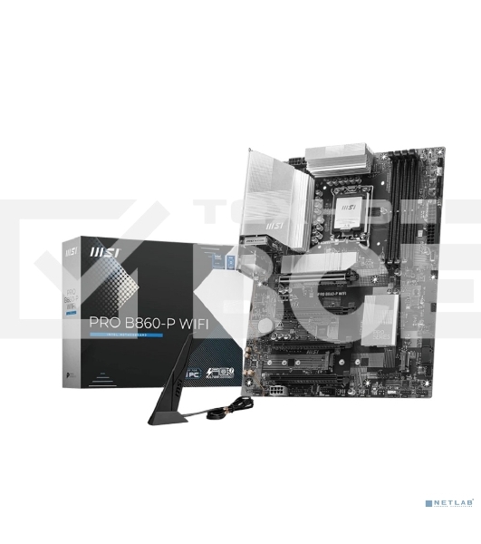 Материнская плата MSI PRO B860-P WIFI, LGA 1851, Intel B860, 4xDDR5, 4xSATA, 3xM.2, 1xPCIe 5.0 x16, 1xPCIe 4.0 x4, 2xPCIe 4.0 x1, 1xHDMI, 1xDP, 1xUSB-C, 1x 5Gb LAN, 2xUSB-A 3.2 Gen 2, 2xUSB-A 3.2 Gen 1, 4xUSB-A 2.0, 3x3.5 мм, 7.1, Wi-Fi 7, ATX