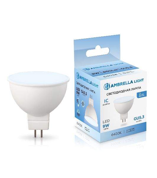 Лампа светодиодная	Ambrella light 160906 LED MR16 9W IC GU5.3 6400K 175-265V