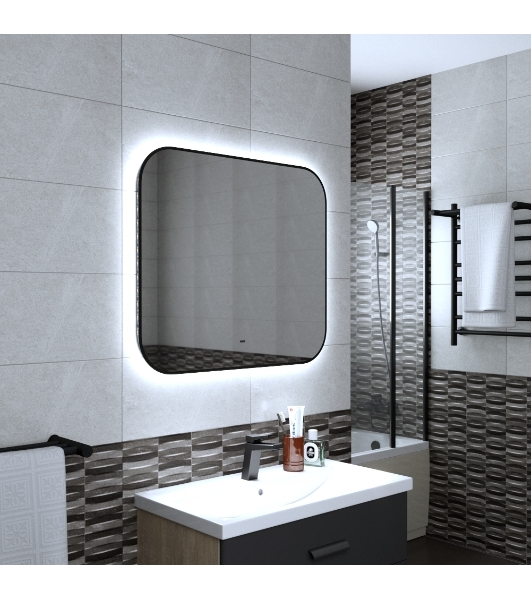 Зеркало Bau Black Rand 80х70, с LED фоновой подсветкой, бесконтактным сенсором, черной окантовкой