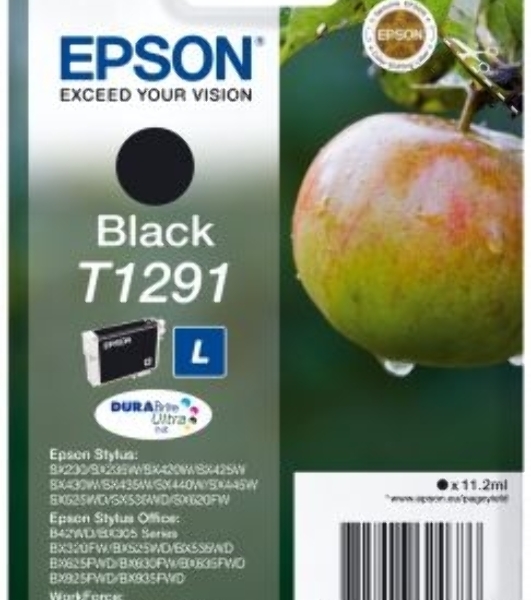 Картридж струйный Epson T1291 (C13T12914012/C13T12914011/C13T12914010) черный (11.2 мл) для SX420W/SX425W/SX525WD/SX620FW/BX305FV/BX305F/BX320FW/BX525WD/BX625FWD