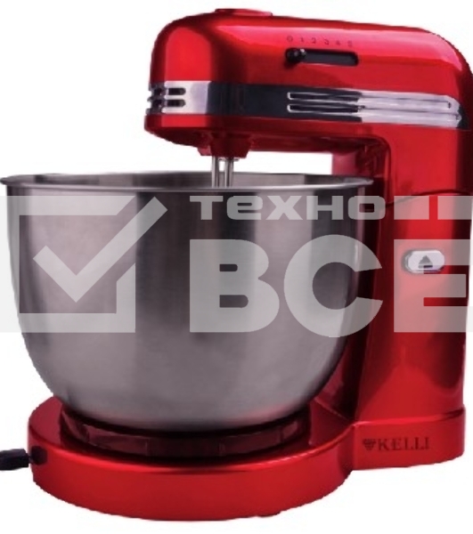 Миксер с чашей Kelli KL-5071 220-240 В, 50/60 Гц, 500 Вт 5 скоростных режимов Съемные насадки Насадка для замешивания теста Венчики для взбивания Съемная металлическая чаша: 3,5 л. Рычаг для смещения чаши Кнопка для наклона блока