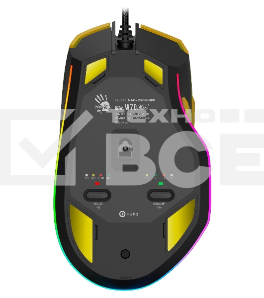 Мышь проводная A4Tech Bloody W70 Max желтый/черный, 10000 dpi, USB, кнопки - 9