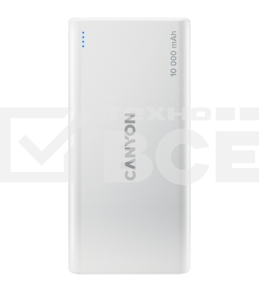 Портативный аккумулятор CANYON PB-108 Power bank 10000mAh Li-poly battery, Input 5V/2A, Output 5V/2.1A(Max), 140*68*16mm, 0.230Kg, White