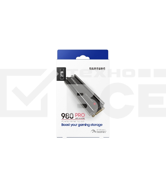 Накопитель SSD Samsung 980 PRO MZ-V8P2T0CW, 2Tb, PCIe 4.0 x4, M.2 2280, NVMe, R/W 7000/5100, с радиатором