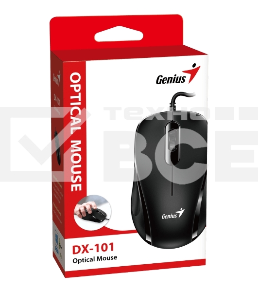 Мышь проводная Genius DX-101 черный, 1200 dpi, USB, кнопки - 3