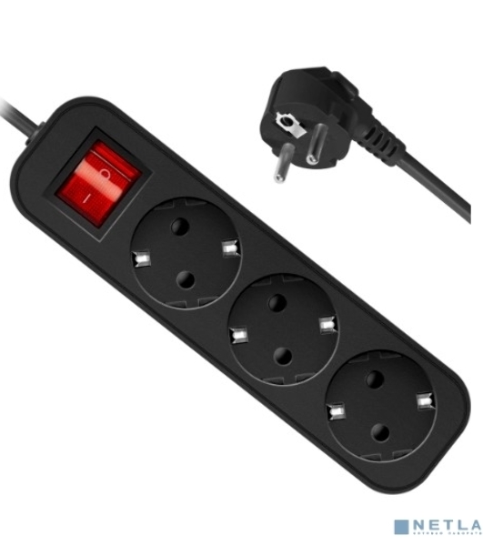 Удлинитель Defender с заземлением G330 Выключатель, 3.0 м, 3 розетки