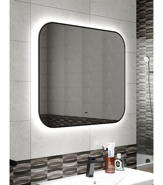 Зеркало Bau Black Rand 80х70, с LED фоновой подсветкой, бесконтактным сенсором, черной окантовкой