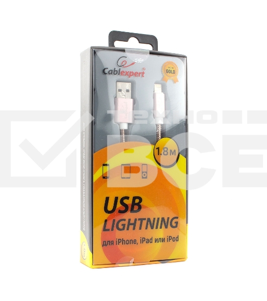 Кабель Cablexpert для Apple CC-G-APUSB02Cu-1.8M, AM/Lightning, серия Gold, длина 1.8м, золото, блистер