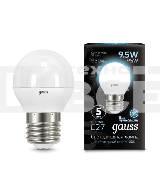 Светодиодная лампа GAUSS 105102210 LED Шар E27 9.5W 950lm 4100K 1/10/50