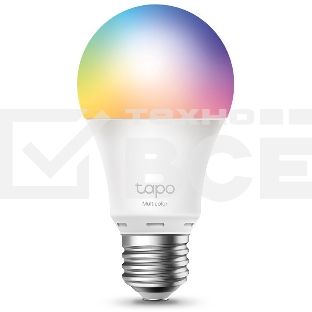 Умная многоцветная Wi‑Fi лампа Tapo Smart WiFi Bulb, A60 size，E27 base, 9.5W, 16 million colors, 2000k-6500k tunable white, 800 lumens brightness and diммable, 802.11b/g/n 2.4G WiFi connection, work with 200-240 V, 50/60 Hz power voltage and frequency, wo