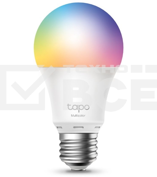 Умная многоцветная Wi‑Fi лампа Tapo Smart WiFi Bulb, A60 size，E27 base, 9.5W, 16 million colors, 2000k-6500k tunable white, 800 lumens brightness and diммable, 802.11b/g/n 2.4G WiFi connection, work with 200-240 V, 50/60 Hz power voltage and frequency, wo