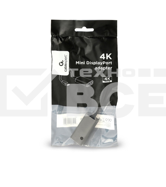 Переходник miniDisplayPort -> DisplayPort, Cablexpert A-mDPM-DPF4K-01, 4K, 20M/20F, длина 16см, черный, пакет