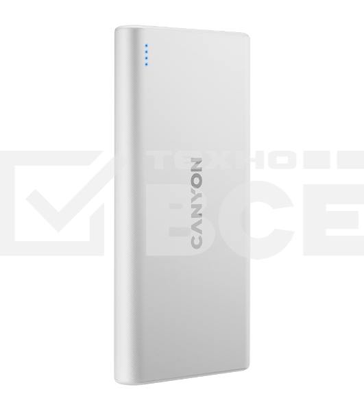 Портативный аккумулятор CANYON PB-108 Power bank 10000mAh Li-poly battery, Input 5V/2A, Output 5V/2.1A(Max), 140*68*16mm, 0.230Kg, White