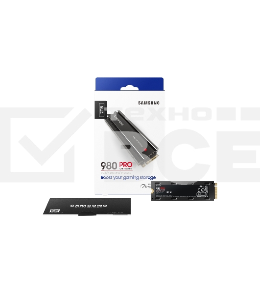 Накопитель SSD Samsung 980 PRO MZ-V8P2T0CW, 2Tb, PCIe 4.0 x4, M.2 2280, NVMe, R/W 7000/5100, с радиатором