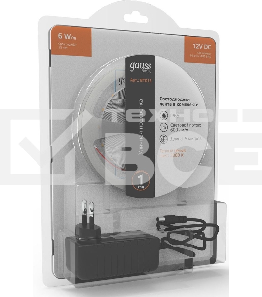 Лента Basic в комплекте 12V 6W/m 600lm/m 3000K IP65 LED 5m 1/50