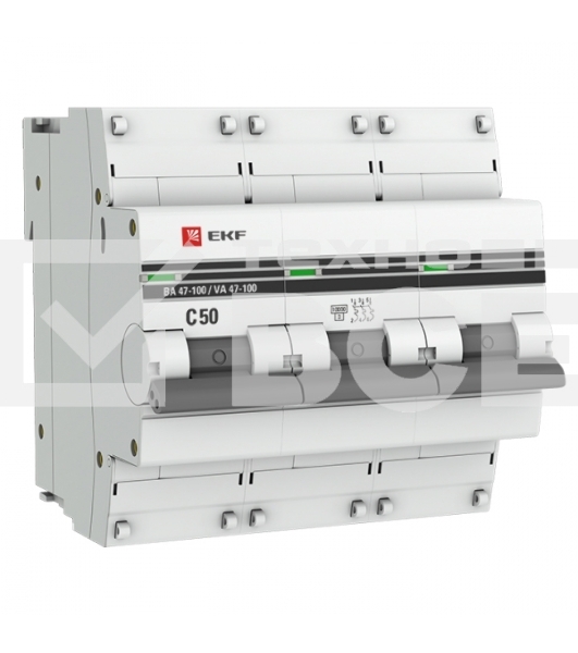 Автоматический выключатель EKF mcb47100-3-50C-pro  3P 50А (C) 10kA ВА 47-100 EKF PROxima
