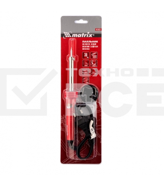 Паяльник Matrix пласт. ABS с пониж. теплопровод, медный наконечник с долговеч. покрытием, 30W