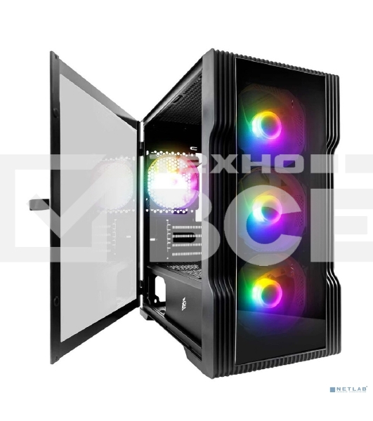 Компьютерный корпус 1STPLAYER TRILOBITE T3-G Black / mATX, TG / 4x 120mm LED fans inc. / T3-G-BK-4F1