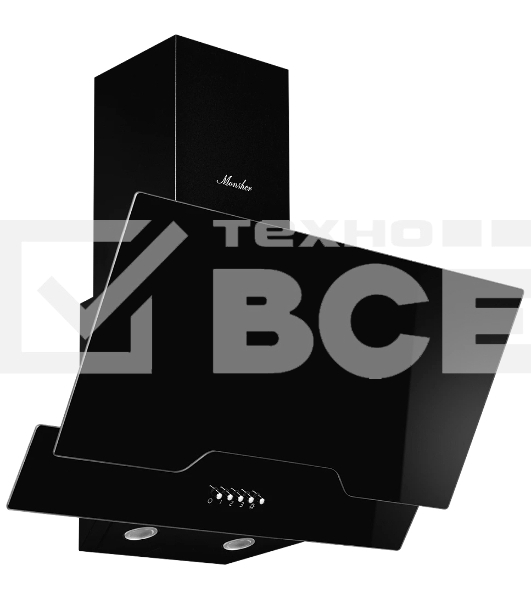 Наклонная вытяжка Monsher LAVAL 60 Noir, ширина 60 см, отвод/рециркуляция, 900 м3/час, электронноесенсорное управление, 3 скорости, светодиодное освещение 2*1 Вт, металлические жироулавливающие фильтры, угольный фильтр KM 102 (опция), цвет: чёрный ПРОМО