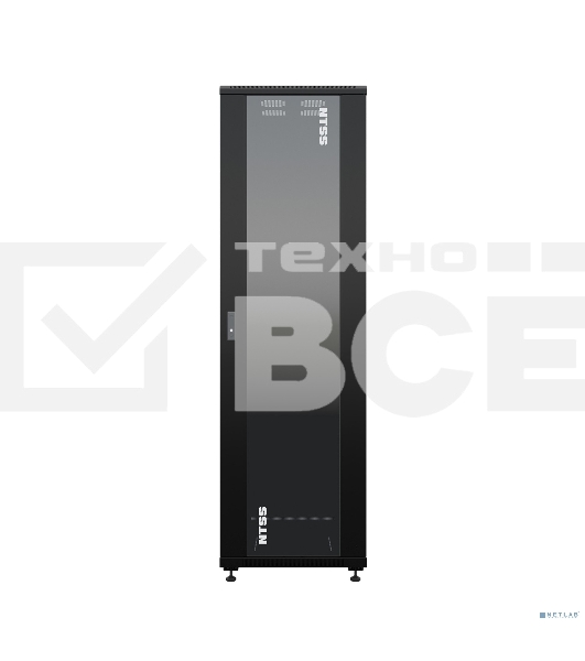 NTSS Шкаф напольный универсальный серверный NTSS R 18U 600х800мм, 4 профиля 19, двери стекло и сплошная металл, боковые стенки съемные, регулируемые опоры, разобранный, черный RAL 9005 NTSS-R18U6080GS