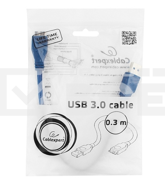 Кабель Gembird/Cablexpert CCP-mUSB3-AMBM-1 USB 3.0 Pro , AM/microBM 9P, 30см, экран, синий, пакет