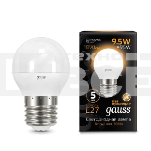 Светодиодная лампа GAUSS 105102110 LED Шар E27 9.5W 890lm 3000K 1/10/50