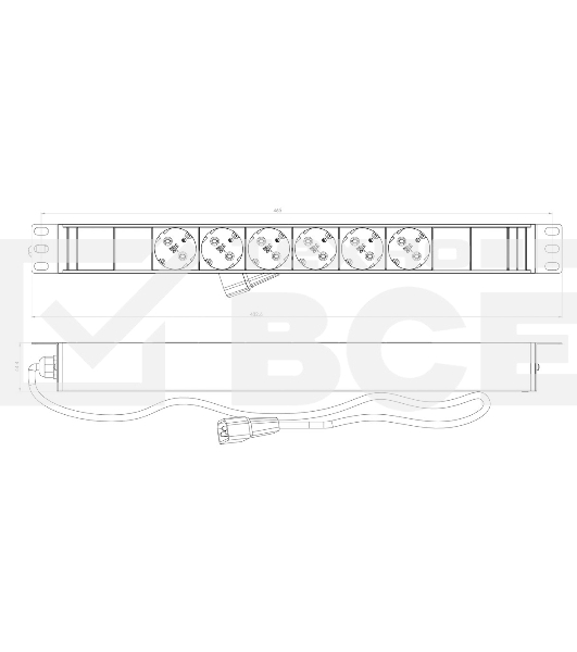 Блок розеток Hyperline SHE19-6SH-2.5IEC для 19