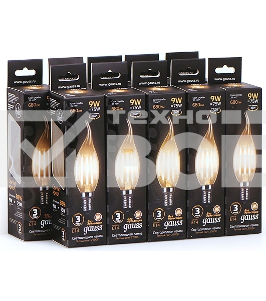 Лампа светодиодная Filament Свеча на ветру E14 9Вт 2700К GAUSS 104801109