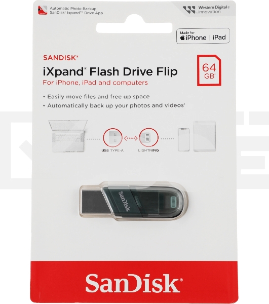 Флеш диск Sandisk 64Gb iXpand Flip SDIX90N-064G-GN6NN USB3.1 зеленый/серебристый