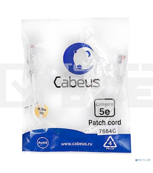 Патч-корд Cabeus, Cat.5e, неэкр., U/UTP, RJ45/RJ45, LSZH, AWG24, 0.3м, белый