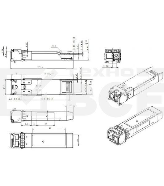 Модуль SNR SFP+ WDM, дальность до 40км (16dB), 1270нм