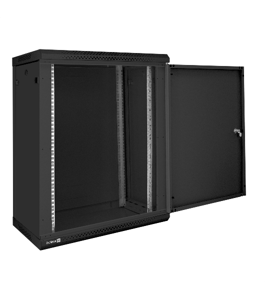 Шкаф телекоммуникационный 19' настенный 15U ExeGate EC-WM-15U.450.M.BLACK (19”, 15U, 600x450x769mm (ШхГхВ), передняя дверь металл, съемные боковые панели, пыле- и влагозащита IP23, черный RAL 9004, 2 коробки)