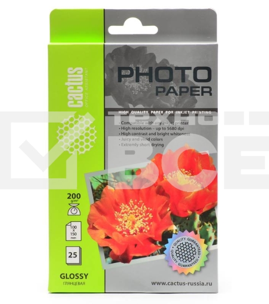 Фотобумага Cactus CS-GA620025 глянцевая A6 200 г/м2 25 листов